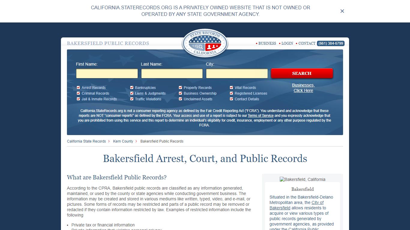 Bakersfield Arrest and Public Records | California.StateRecords.org