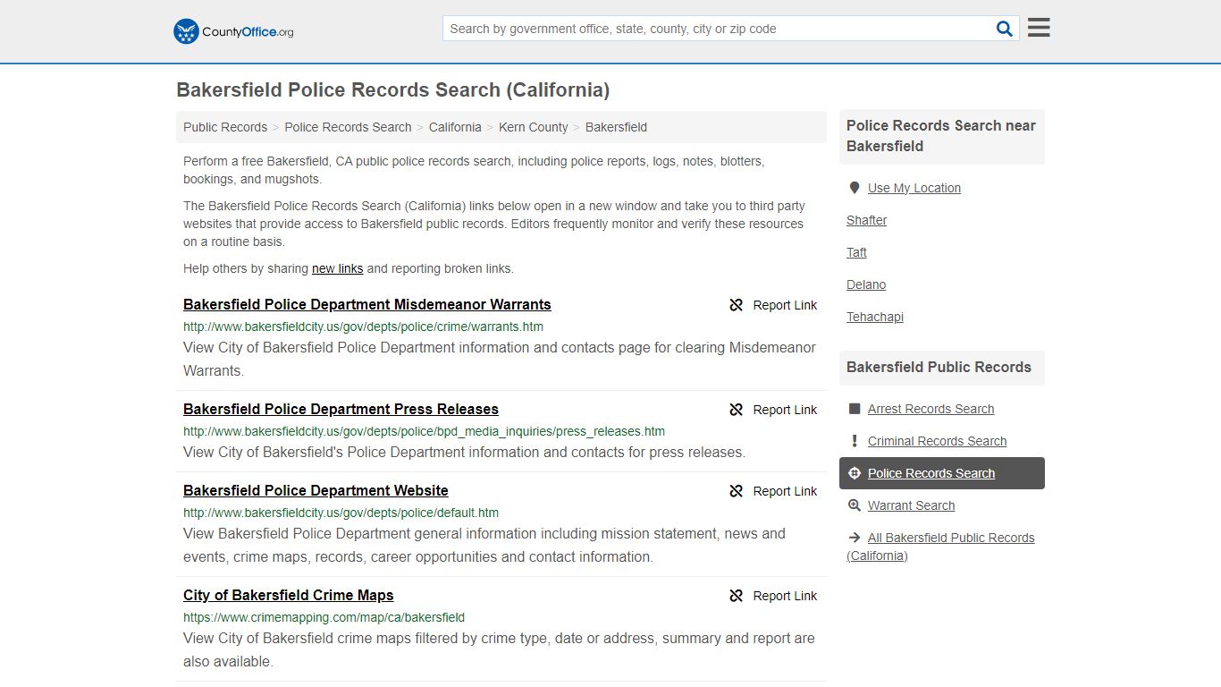 Bakersfield Police Records Search (California) - County Office